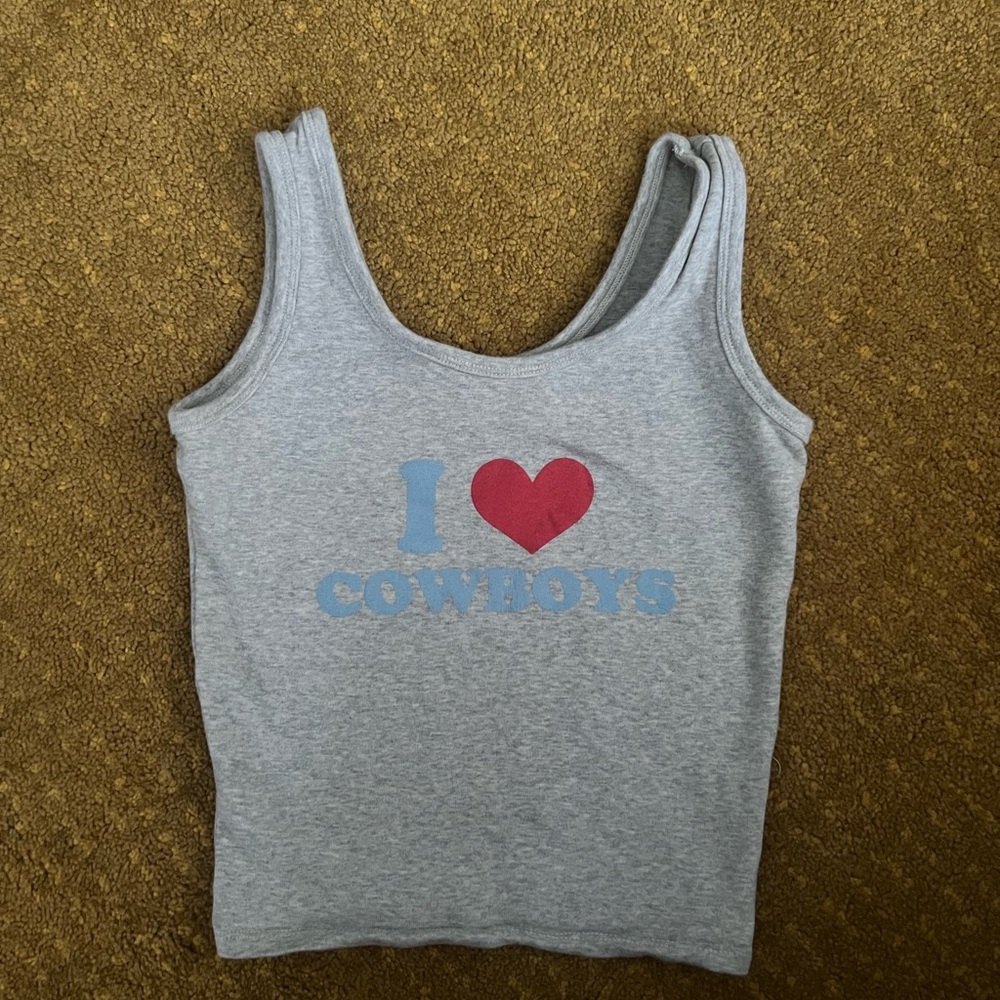 Gray Tank Top with I Love Cowboys Print